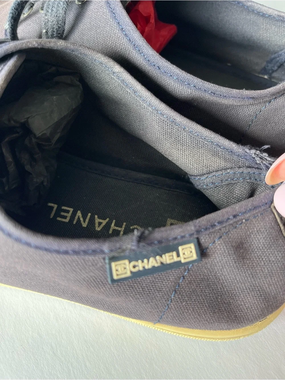 Vintage CHANEL CC Canvas Lace Up Sneakers Navy Blue Women’s EU 36 US 6 Spain